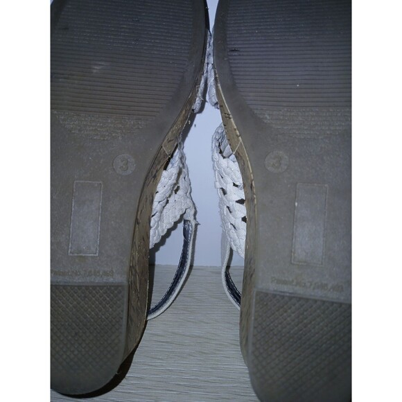 SO Adriene Cork Wedge Sandals White Woven Upper Open Toe Girls Size 3 Medium - Picture 14 of 16